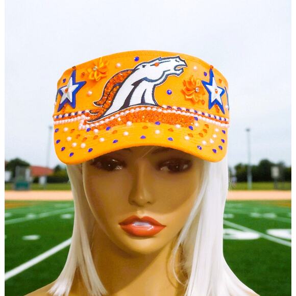Visor Hat "Denver Broncos" Custom Made Orange and Blue Visor Cap - Picture 1 of 6
